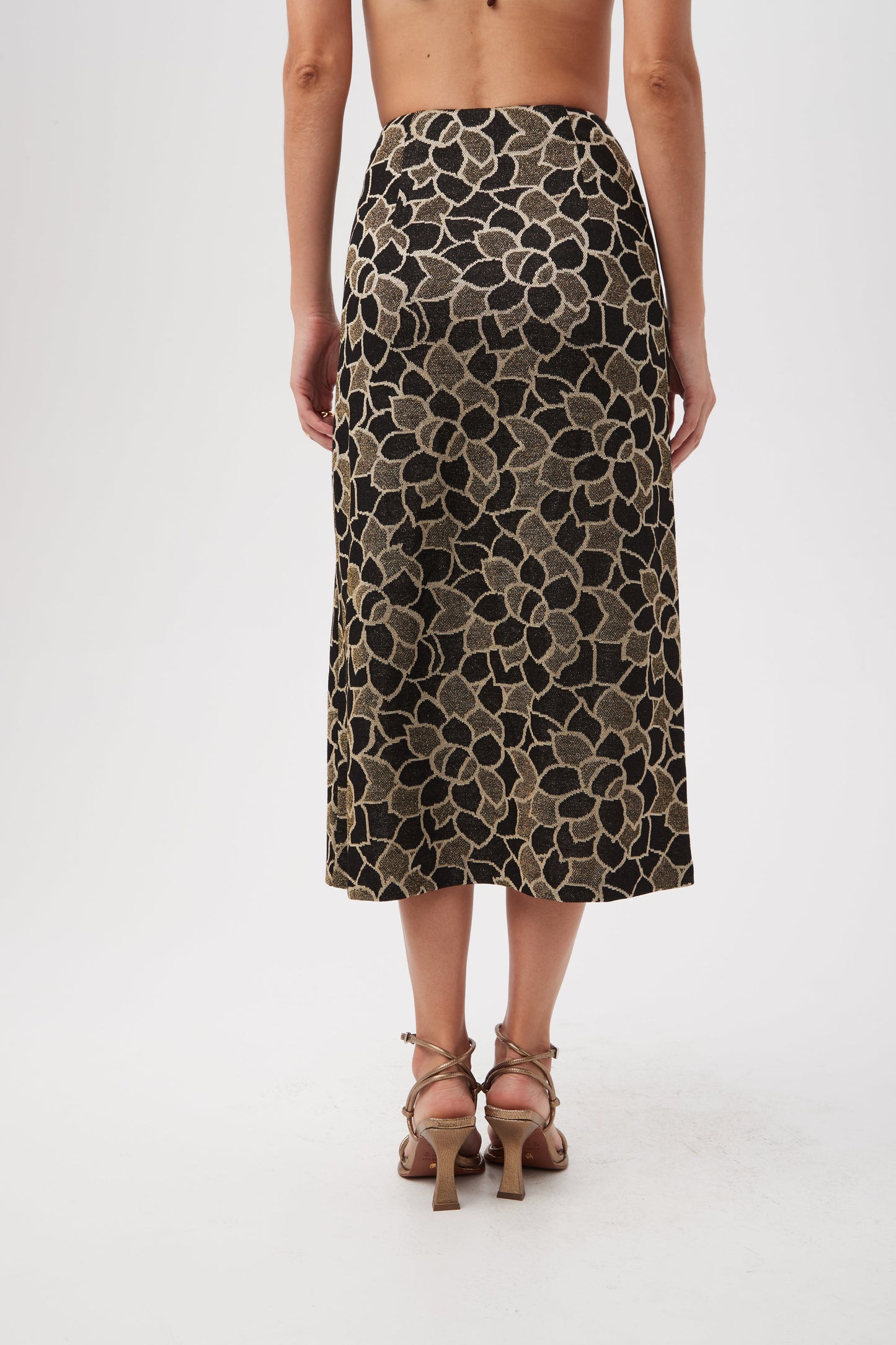 Trina Turk Zane Metallic Knit Jacquard Zip-Front Midi Skirt