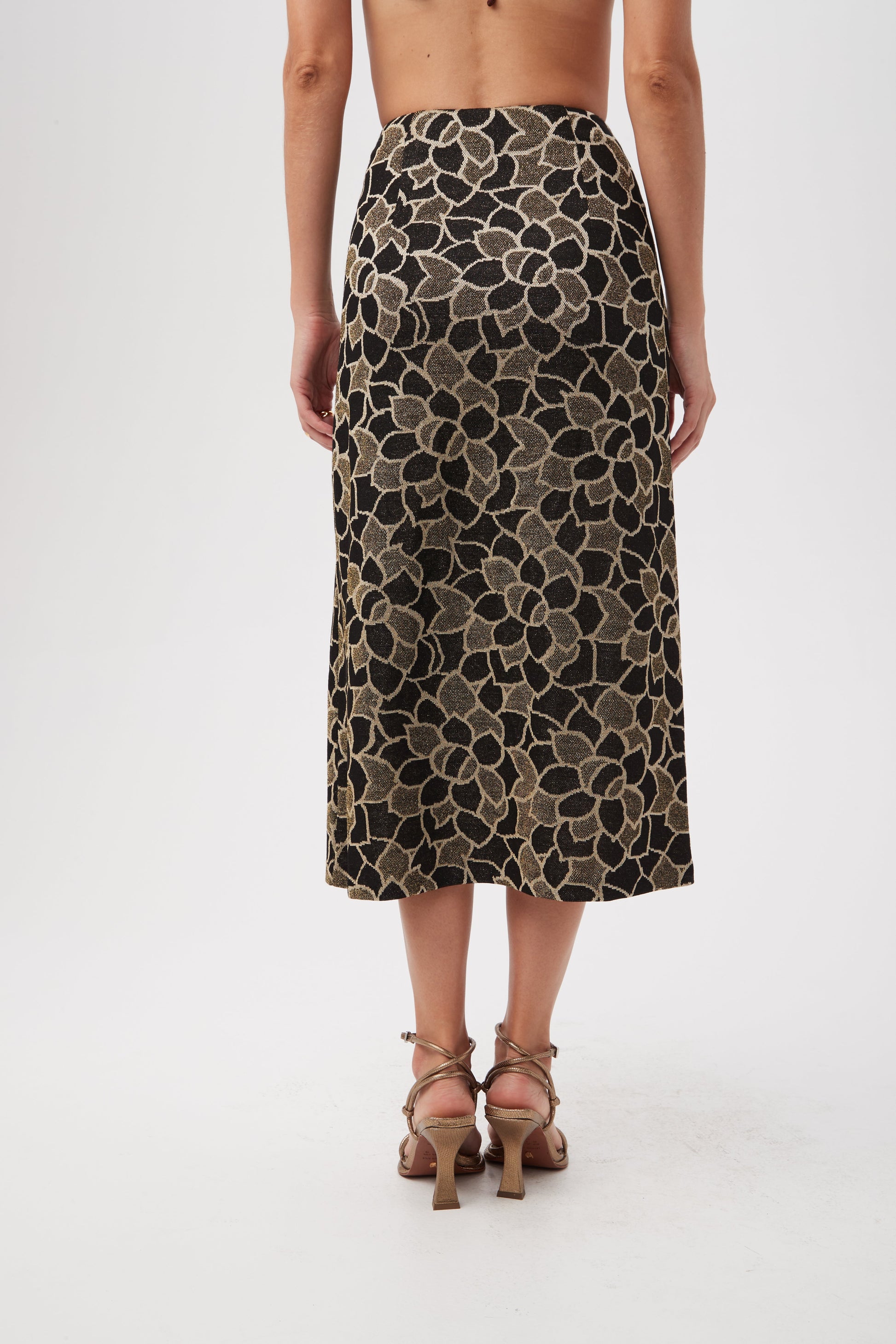 Trina Turk Zane Metallic Knit Jacquard Zip-Front Midi Skirt