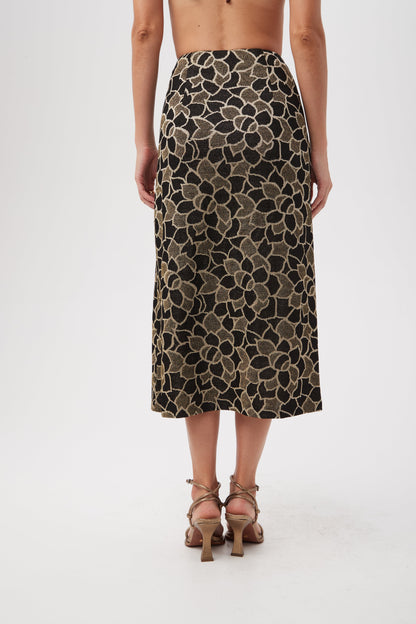 Trina Turk Zane Metallic Knit Jacquard Zip-Front Midi Skirt