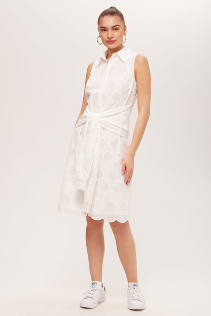 Trina Turk Rally Sleeveless Shirt Dress - Tennis Eyelet