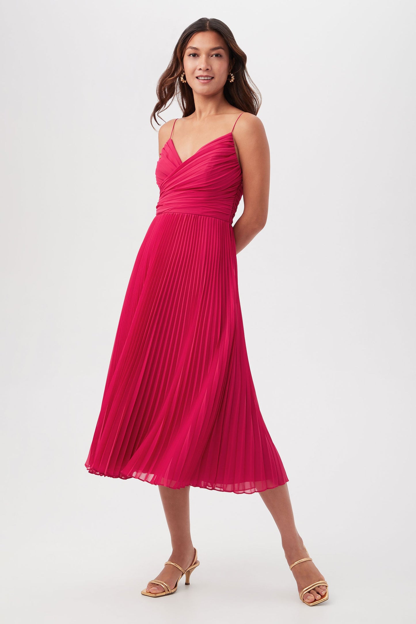 Trina Turk Natalie Sleeveless A-Line Midi Dress With Accordion Pleats
