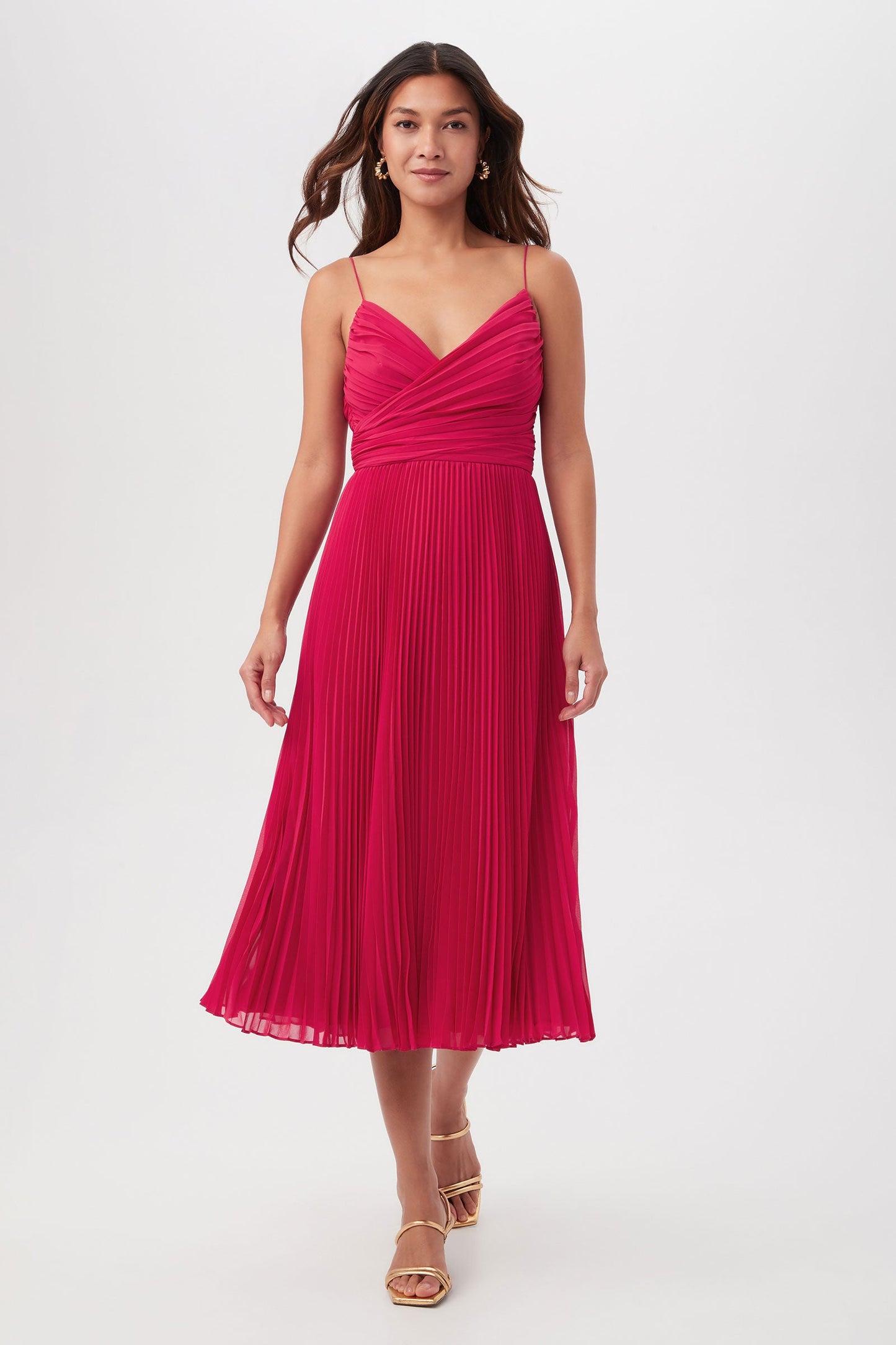 Trina Turk Natalie Sleeveless A-Line Midi Dress With Accordion Pleats