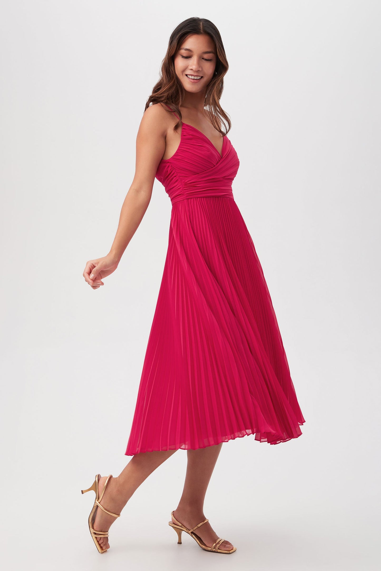 Trina Turk Natalie Sleeveless A-Line Midi Dress With Accordion Pleats