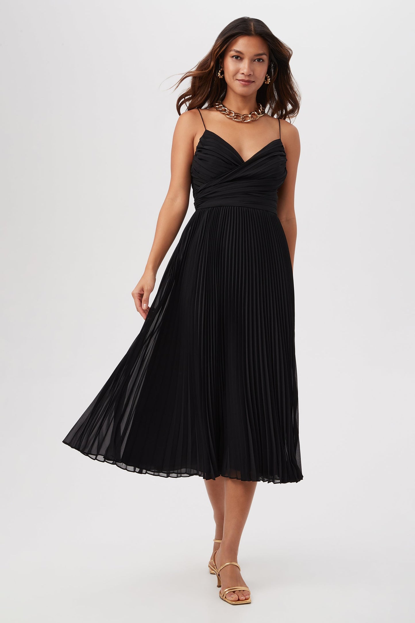 Trina Turk Natalie Sleeveless A-Line Midi Dress With Accordion Pleats
