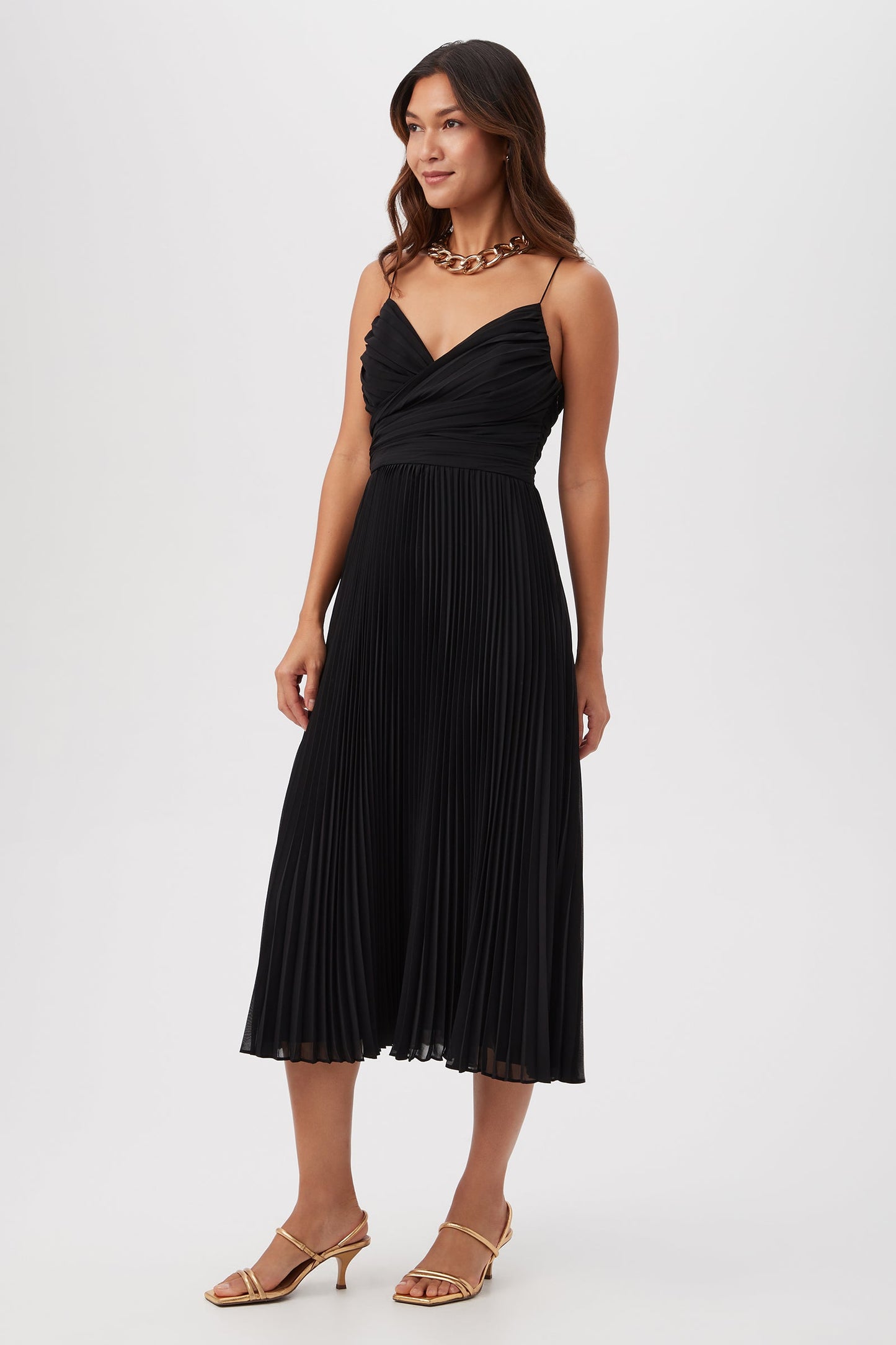 Trina Turk Natalie Sleeveless A-Line Midi Dress With Accordion Pleats