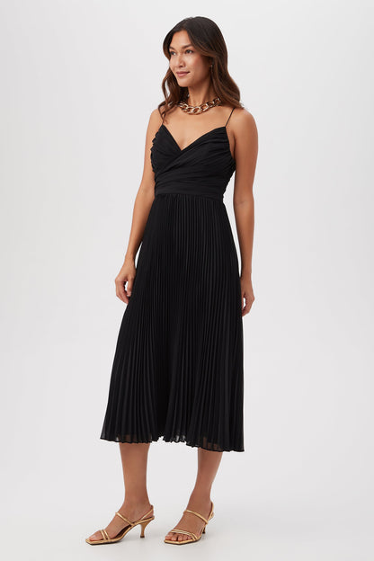 Trina Turk Natalie Sleeveless A-Line Midi Dress With Accordion Pleats