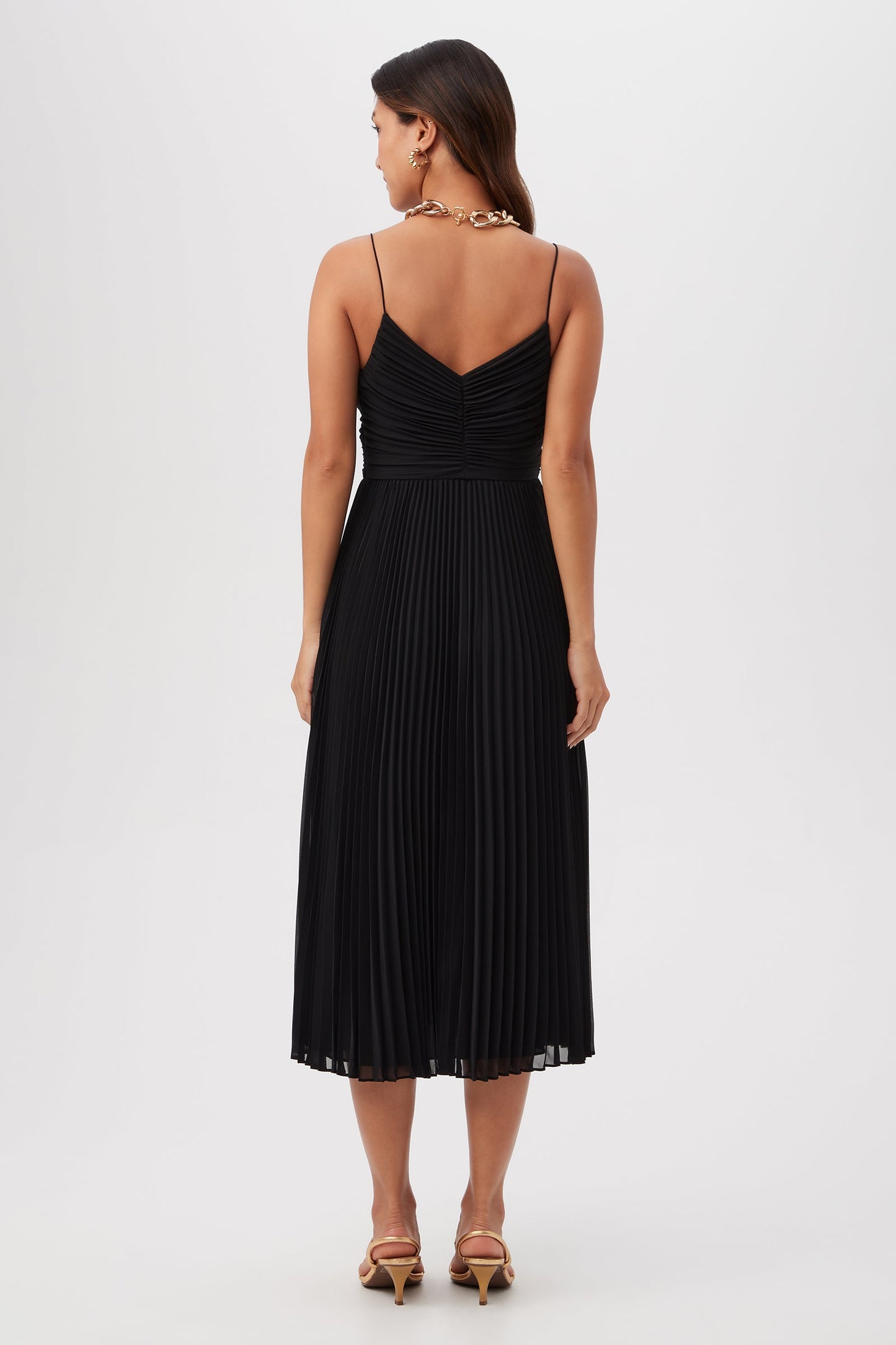 Trina Turk Natalie Sleeveless A-Line Midi Dress With Accordion Pleats