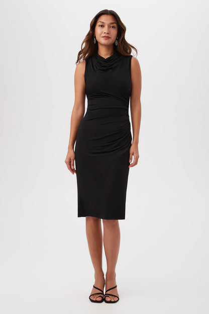 Trina Turk Spruce Sleeveless Slinky Jersey Midi Dress With Cowl Neck