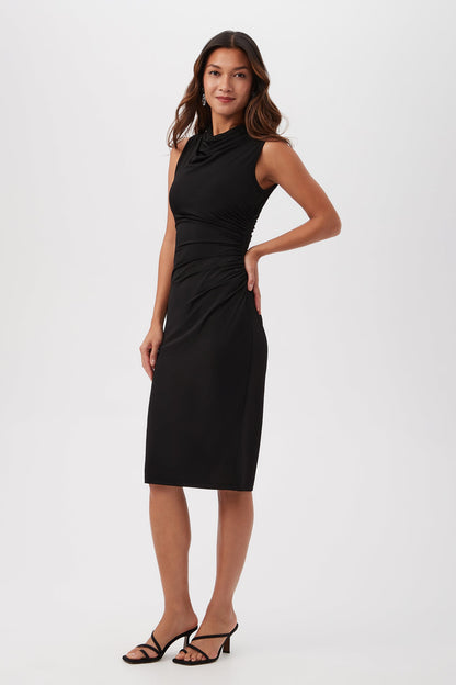 Trina Turk Spruce Sleeveless Slinky Jersey Midi Dress With Cowl Neck