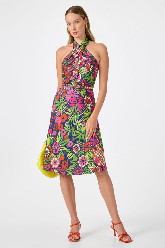 Trina Turk Muri Cross-Halter Midi Dress - Fumi Floral