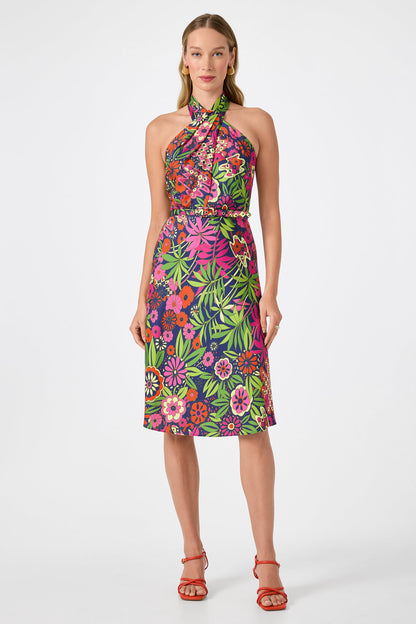 Trina Turk Muri Cross-Halter Midi Dress - Fumi Floral