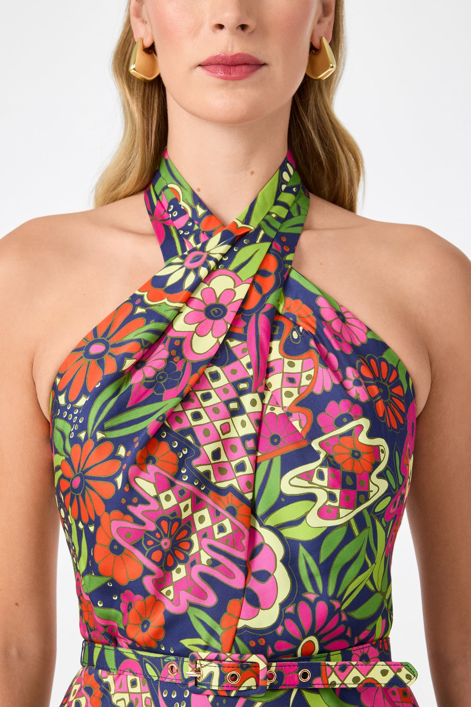 Trina Turk Muri Cross-Halter Midi Dress - Fumi Floral