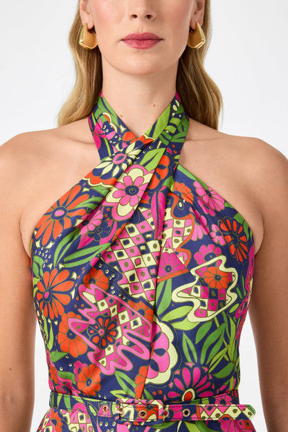 Trina Turk Muri Cross-Halter Midi Dress - Fumi Floral