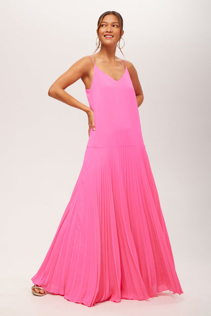 Trina Turk Carve Sleeveless Drop-Waist Pleated Maxi Dress