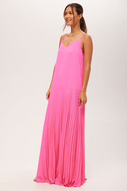Trina Turk Carve Sleeveless Drop-Waist Pleated Maxi Dress
