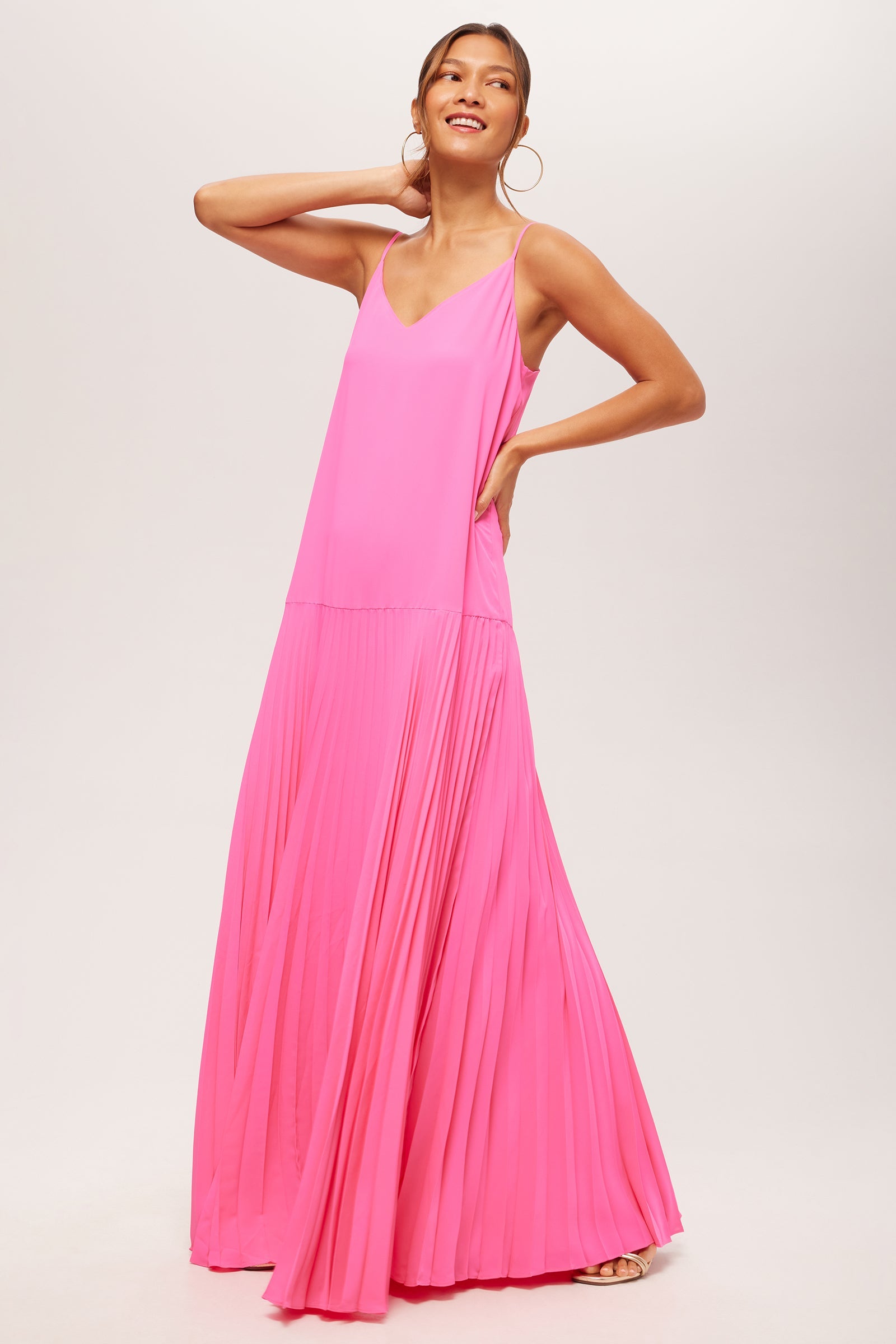 Trina Turk Carve Sleeveless Drop-Waist Pleated Maxi Dress