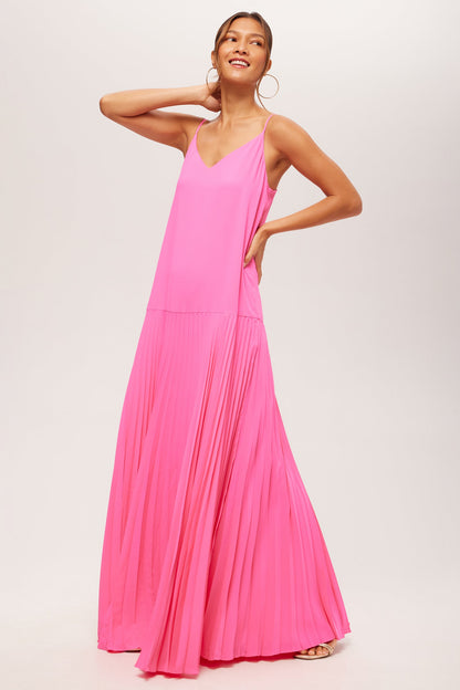 Trina Turk Carve Sleeveless Drop-Waist Pleated Maxi Dress