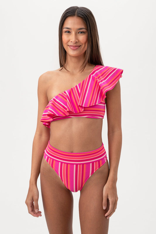 Trina Turk Women's Marai One Shoulder Ruffle Bandeau Swim Top