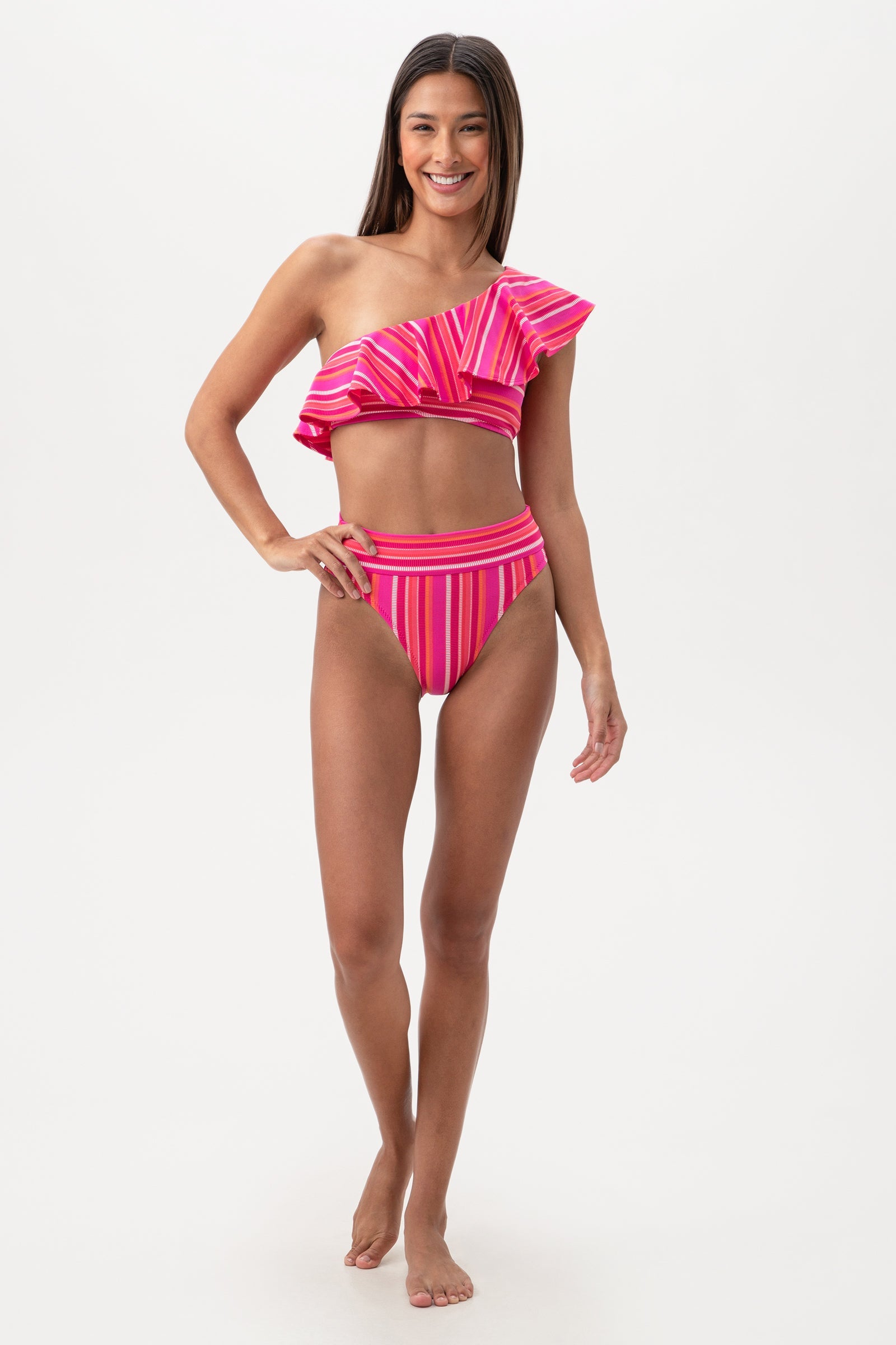 Trina Turk Women's Marai One Shoulder Ruffle Bandeau Swim Top