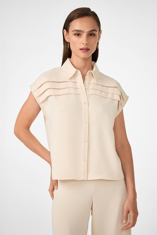 Trina Turk Cheri Pleated Button-Front Top