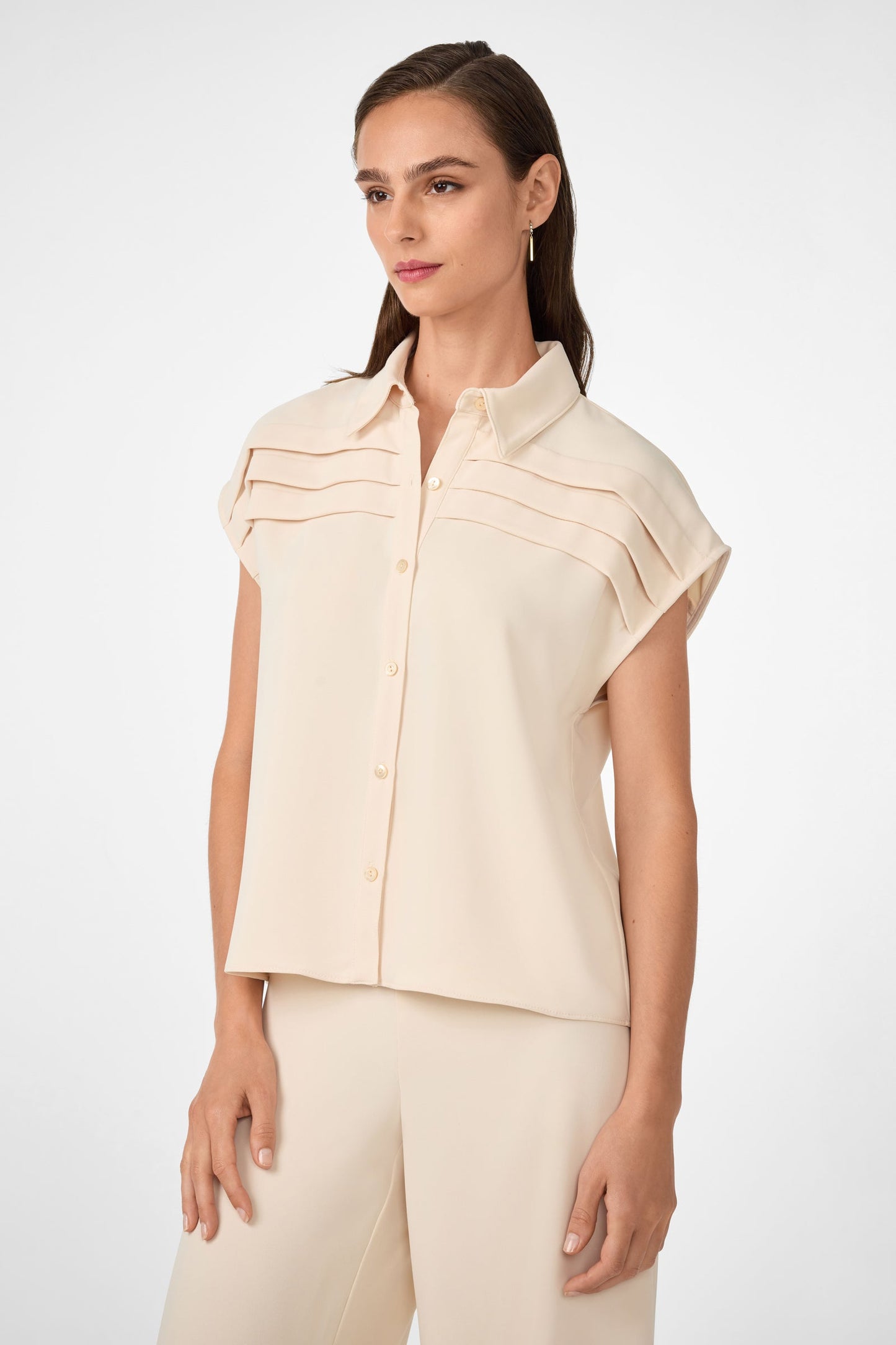 Trina Turk Cheri Pleated Button-Front Top