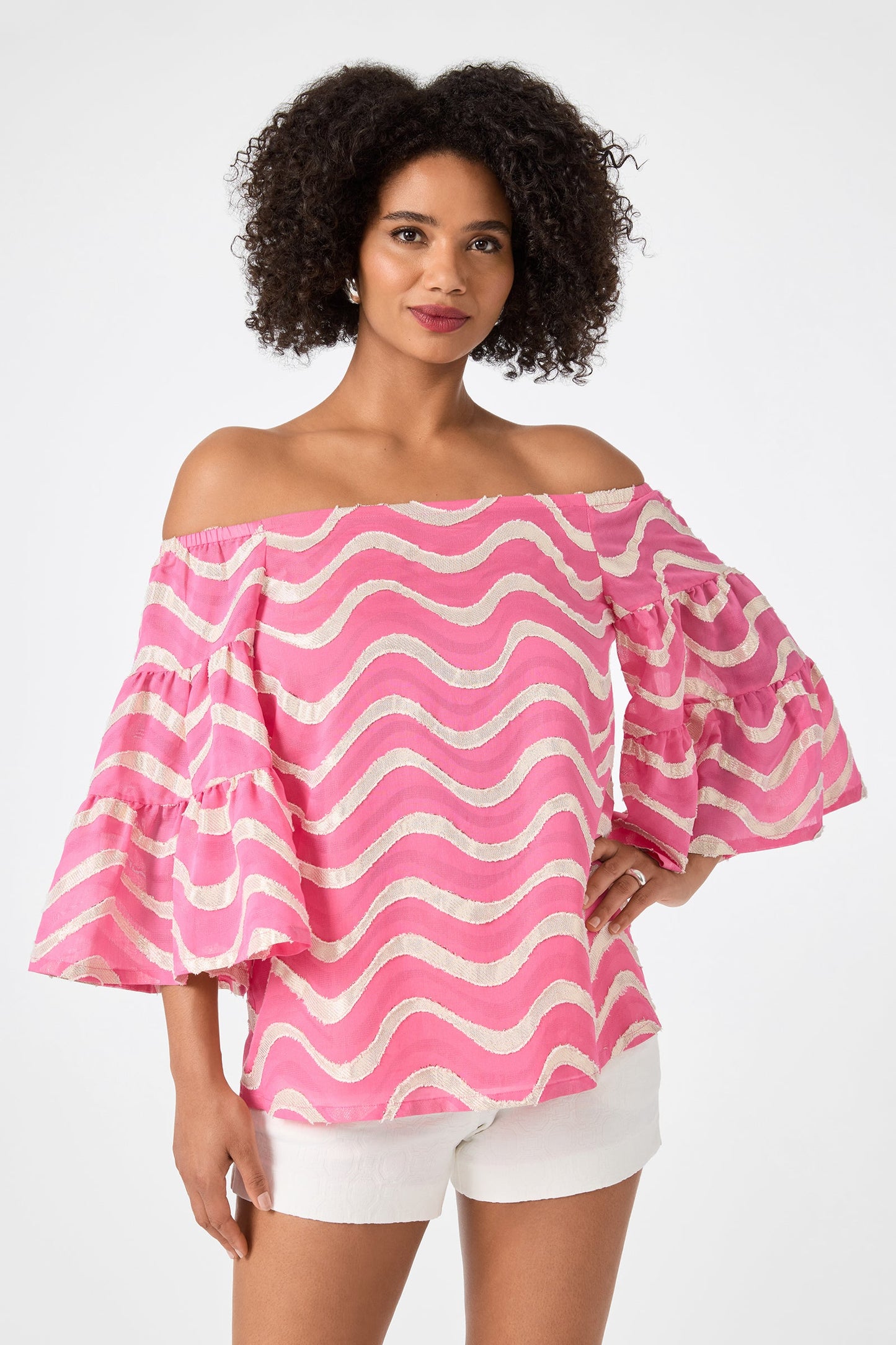 Trina Turk Garnish Off-Shoulder Top - Pinku