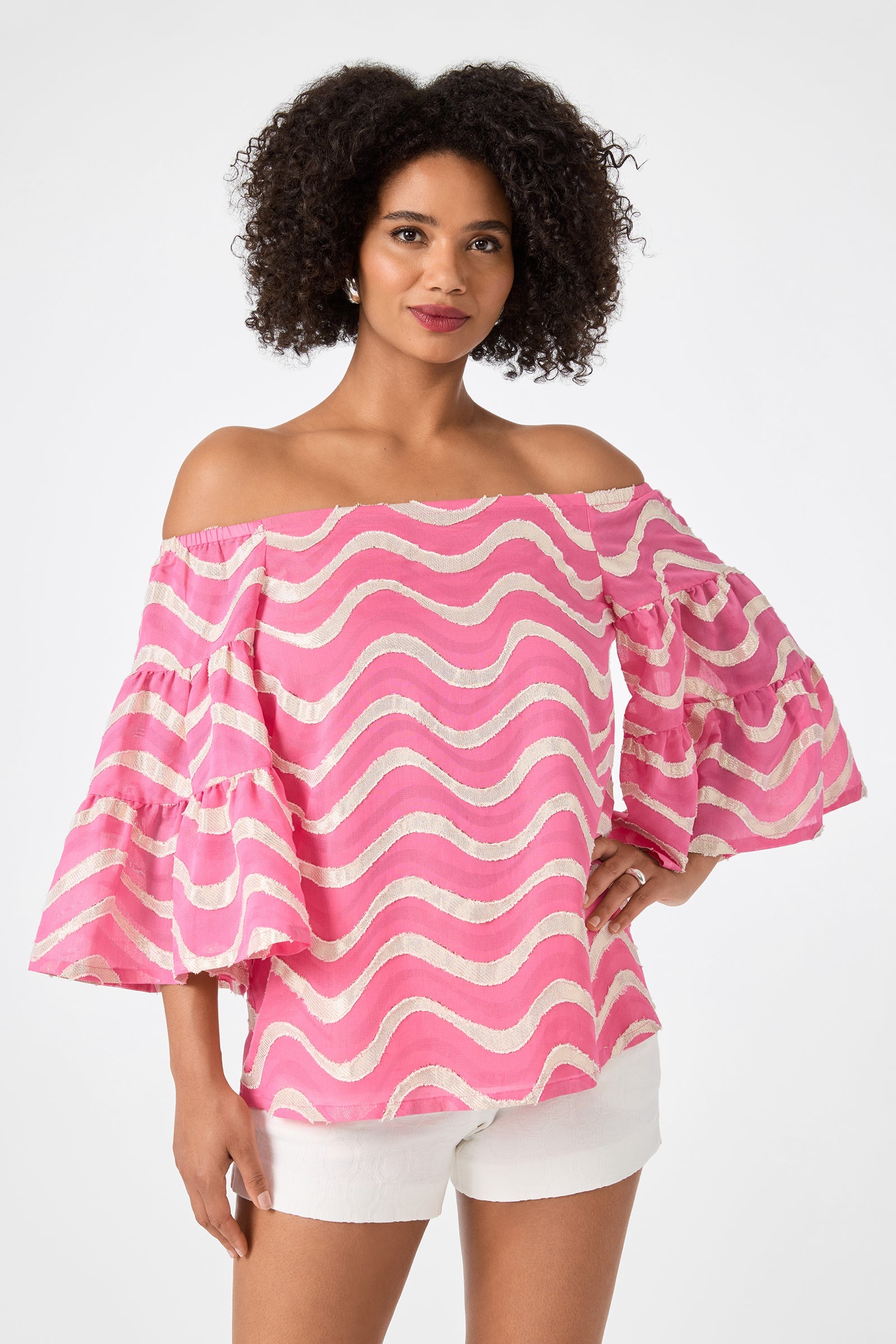 Trina Turk Garnish Off-Shoulder Top - Pinku