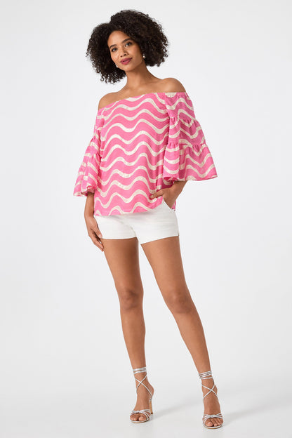 Trina Turk Garnish Off-Shoulder Top - Pinku