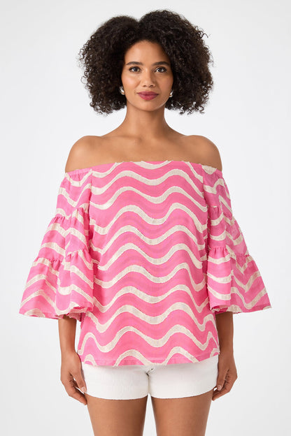 Trina Turk Garnish Off-Shoulder Top - Pinku
