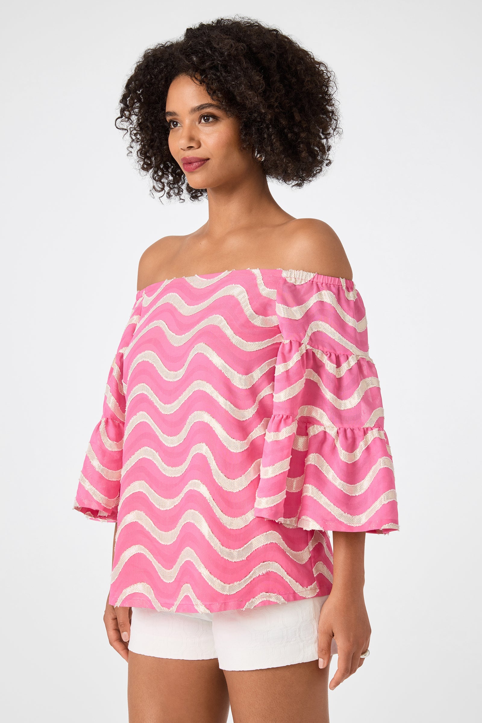 Trina Turk Garnish Off-Shoulder Top - Pinku
