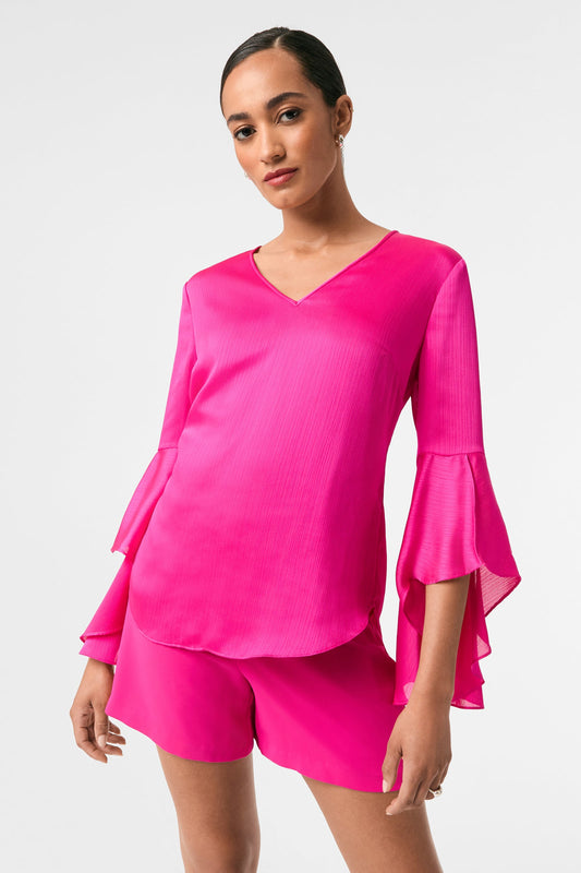 Trina Turk Yuki Flounce-Sleeve Top