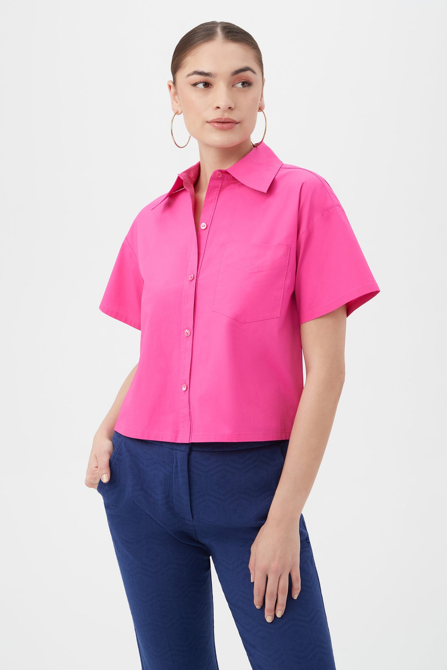 Trina Turk Komore Cropped Button-Front Top