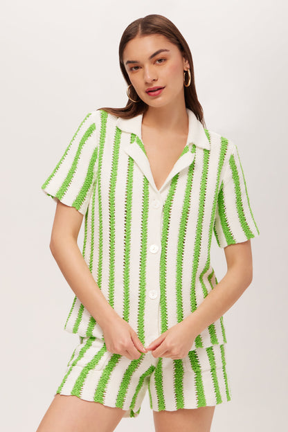 Trina Turk Sloane Short-Sleeve Striped Button-Up Shirt