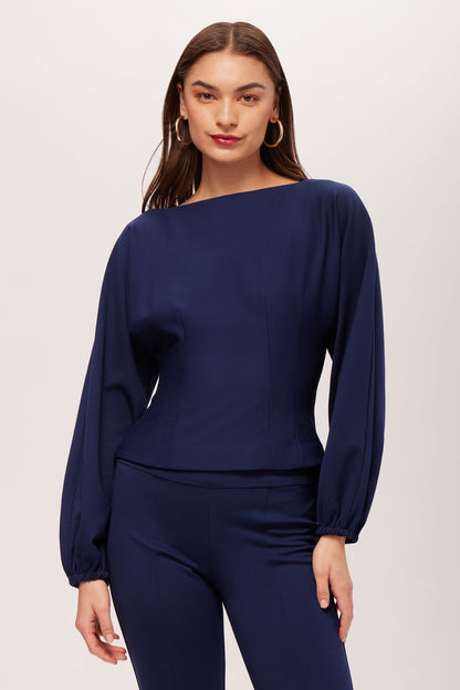 Trina Turk Prime Long-Sleeve Boatneck Top - Cozy Ponte