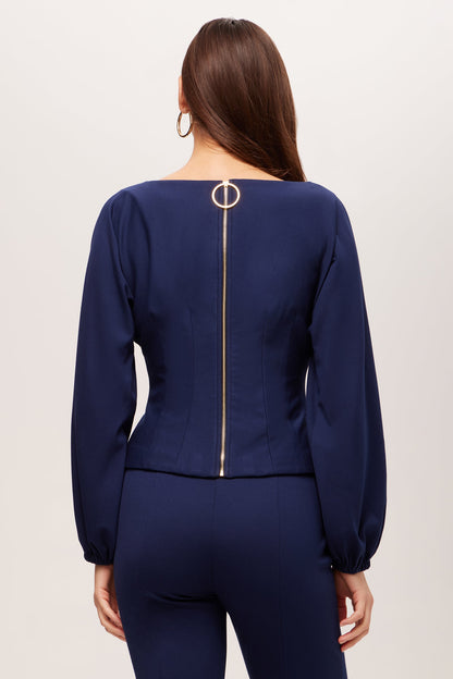 Trina Turk Prime Long-Sleeve Boatneck Top - Cozy Ponte