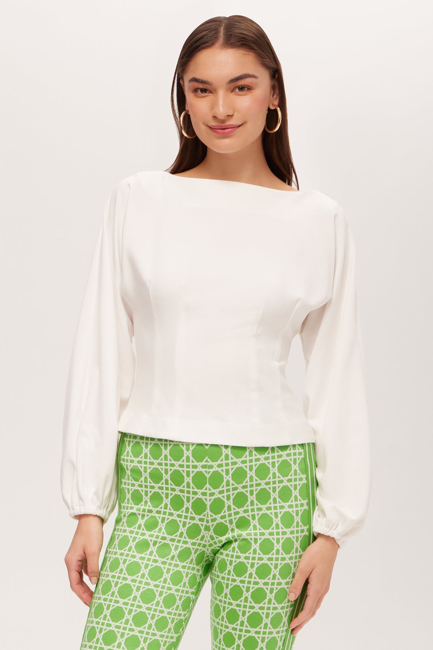 Trina Turk Prime Long-Sleeve Boatneck Top - Cozy Ponte