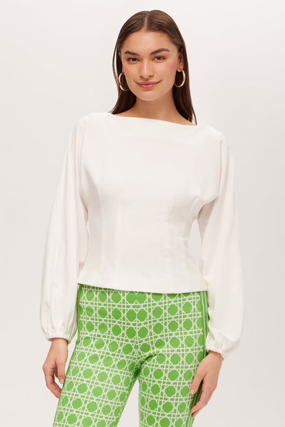 Trina Turk Prime Long-Sleeve Boatneck Top - Cozy Ponte