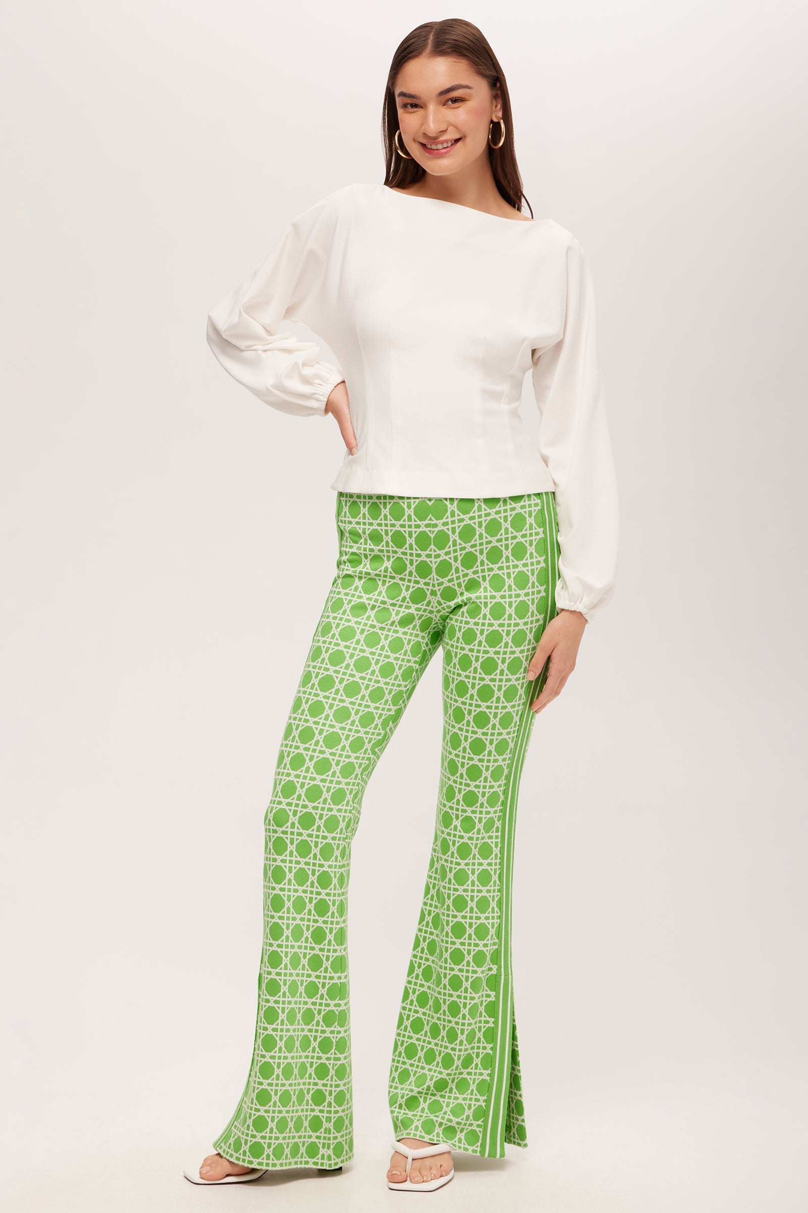 Trina Turk Prime Long-Sleeve Boatneck Top - Cozy Ponte