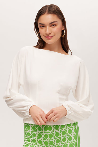 Trina Turk Prime Long-Sleeve Boatneck Top - Cozy Ponte