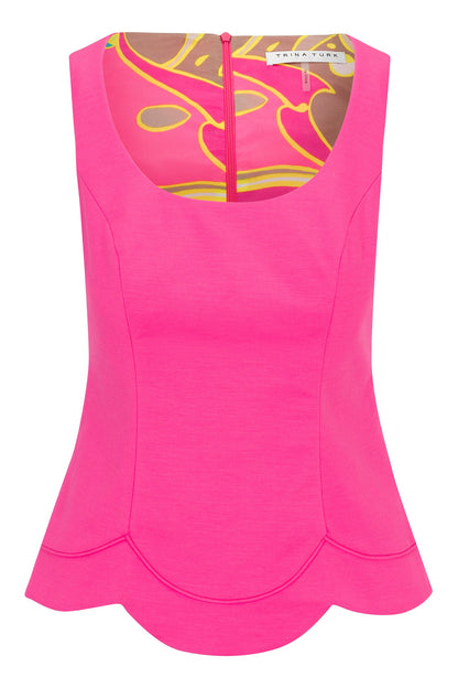 Trina Turk Forehand Sleeveless Scallop-Hem Top - Solid Suiting