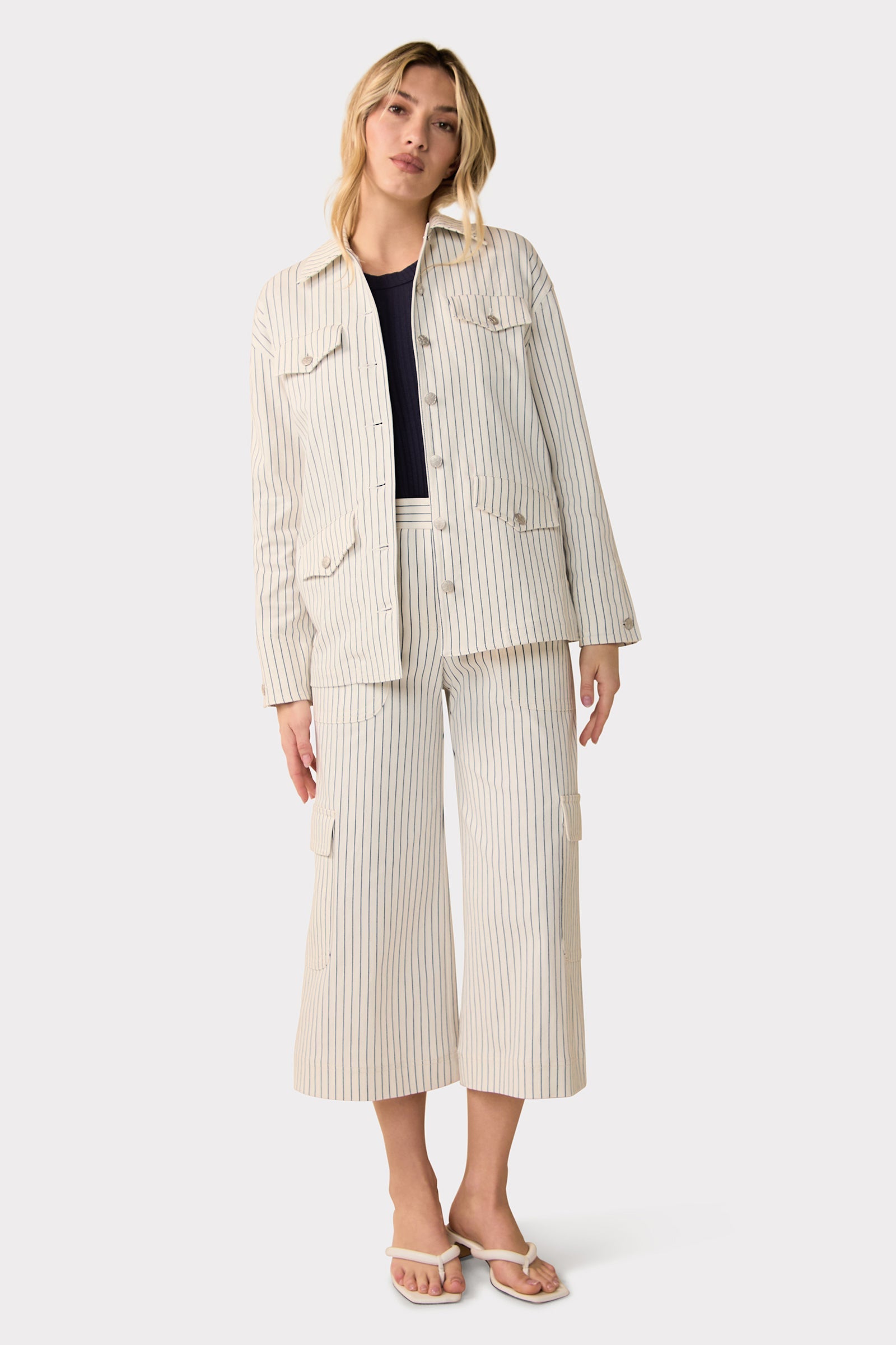Trina Turk Agassi Wide-Leg Cargo Pant - Seles Stripe