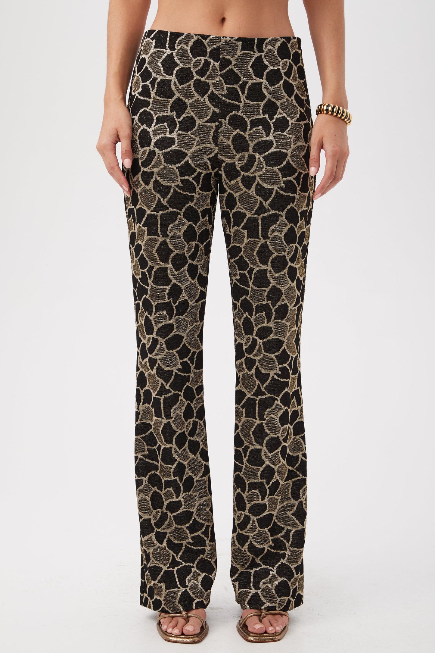 Trina Turk Jacoba Metallic Knit Jacquard Bootcut Pant