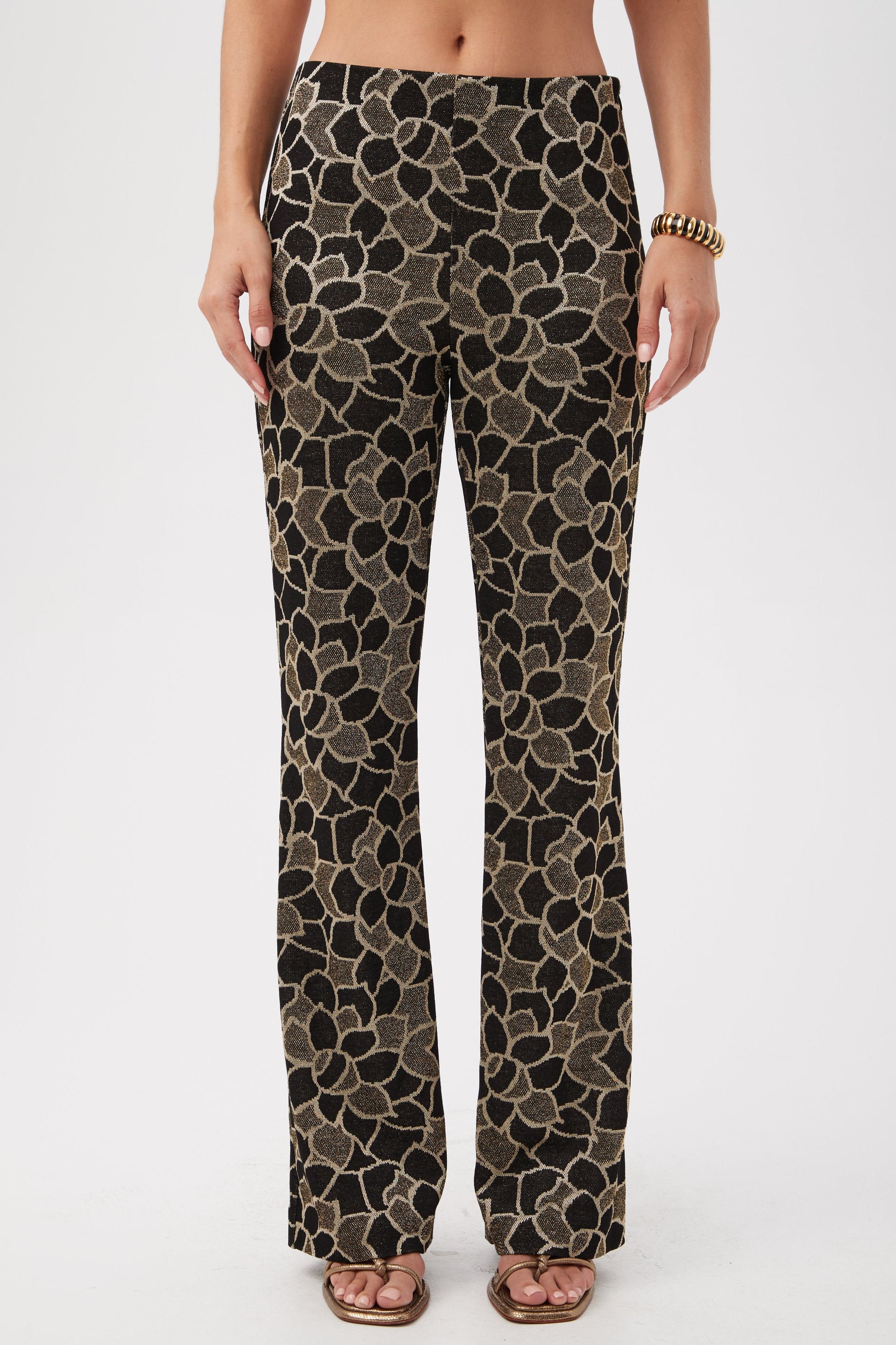 Trina Turk Jacoba Metallic Knit Jacquard Bootcut Pant