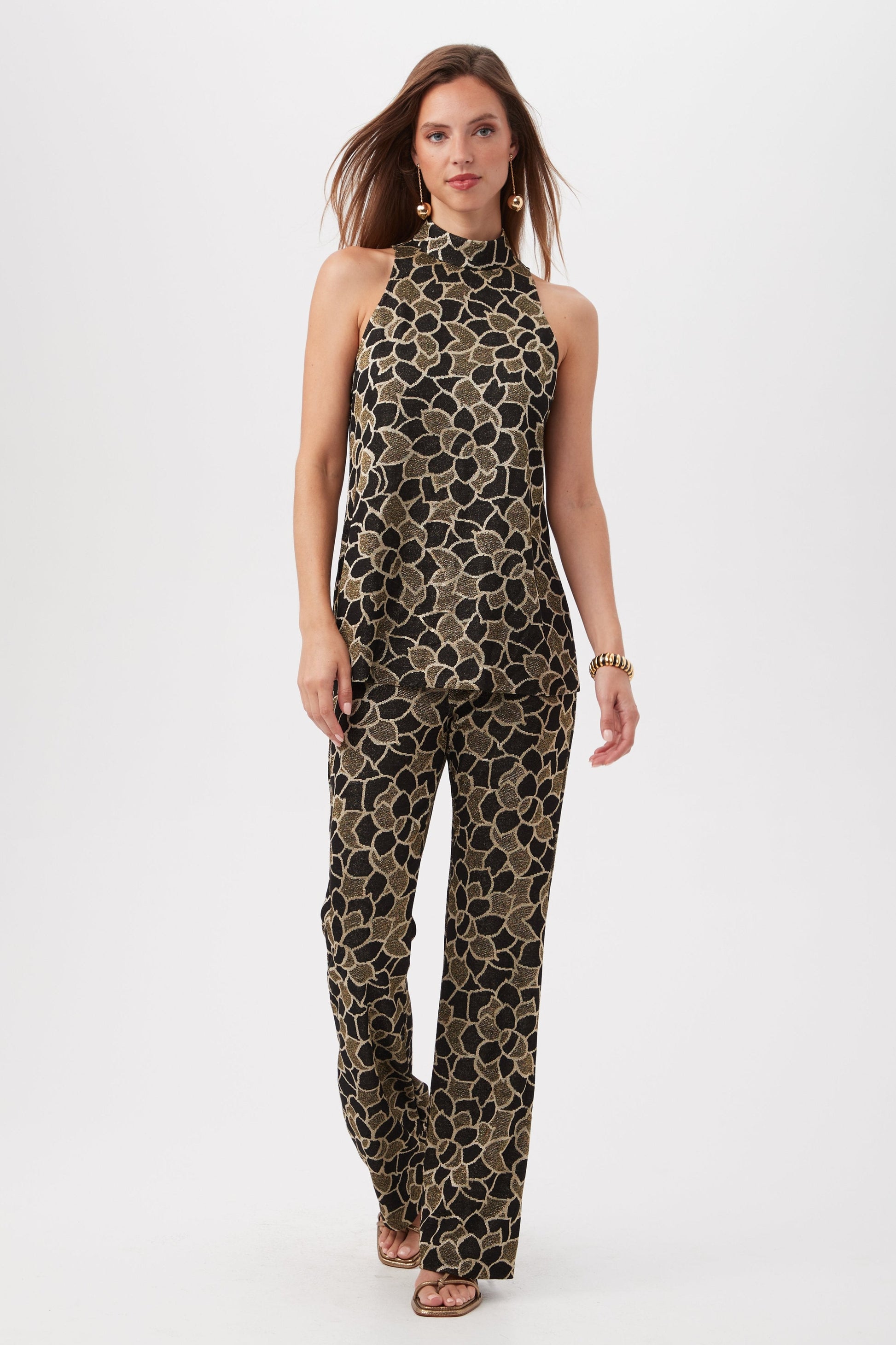 Trina Turk Jacoba Metallic Knit Jacquard Bootcut Pant