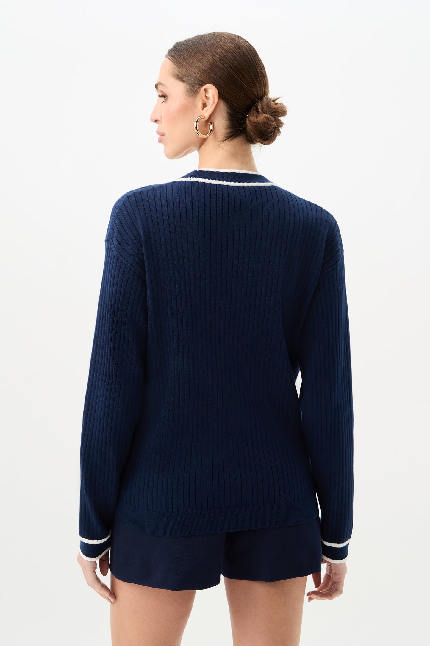 Trina Turk Henin Contrast Trim V-Neck Knit Cardigan