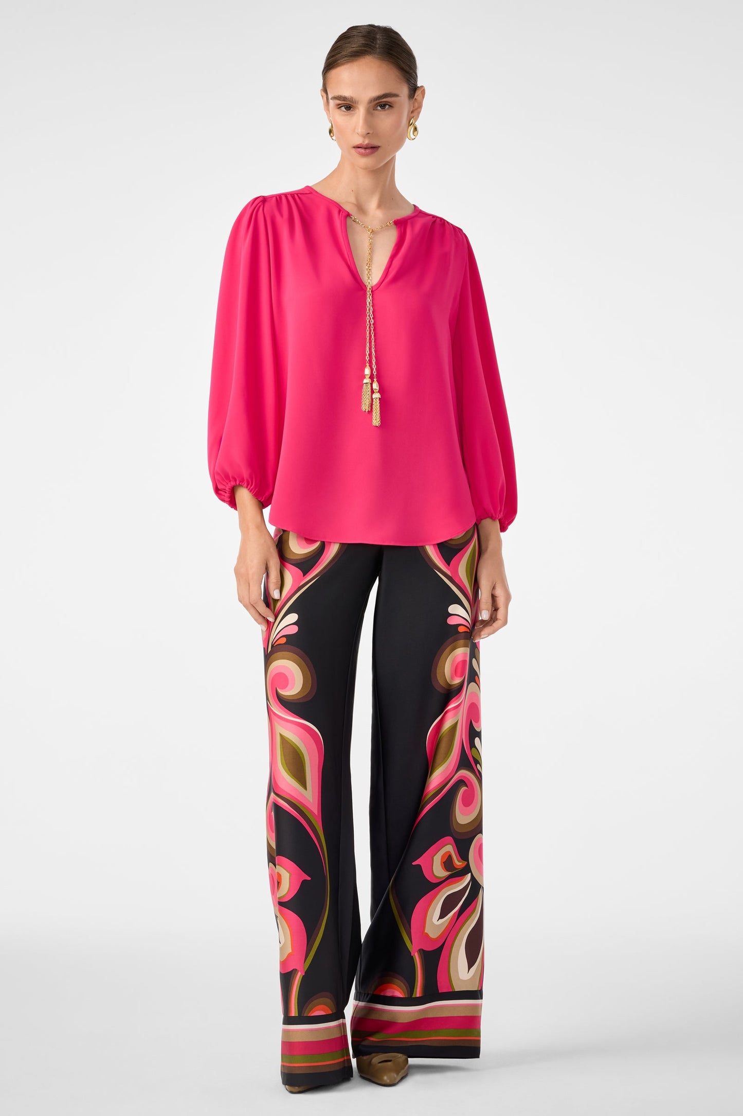 Trina Turk Morabi Split-Neck Top
