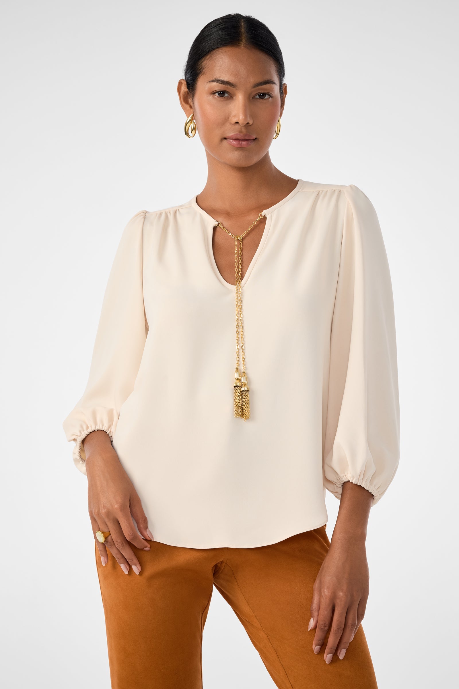 Trina Turk Morabi Split-Neck Top
