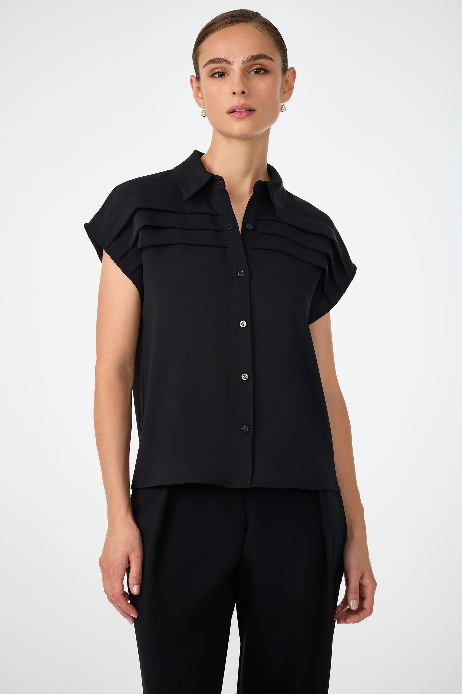 Trina Turk Cheri Pleated Button-Front Top