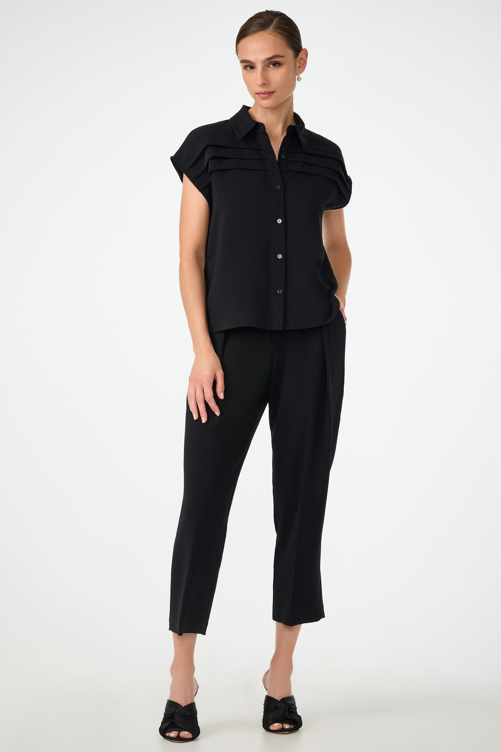Trina Turk Cheri Pleated Button-Front Top