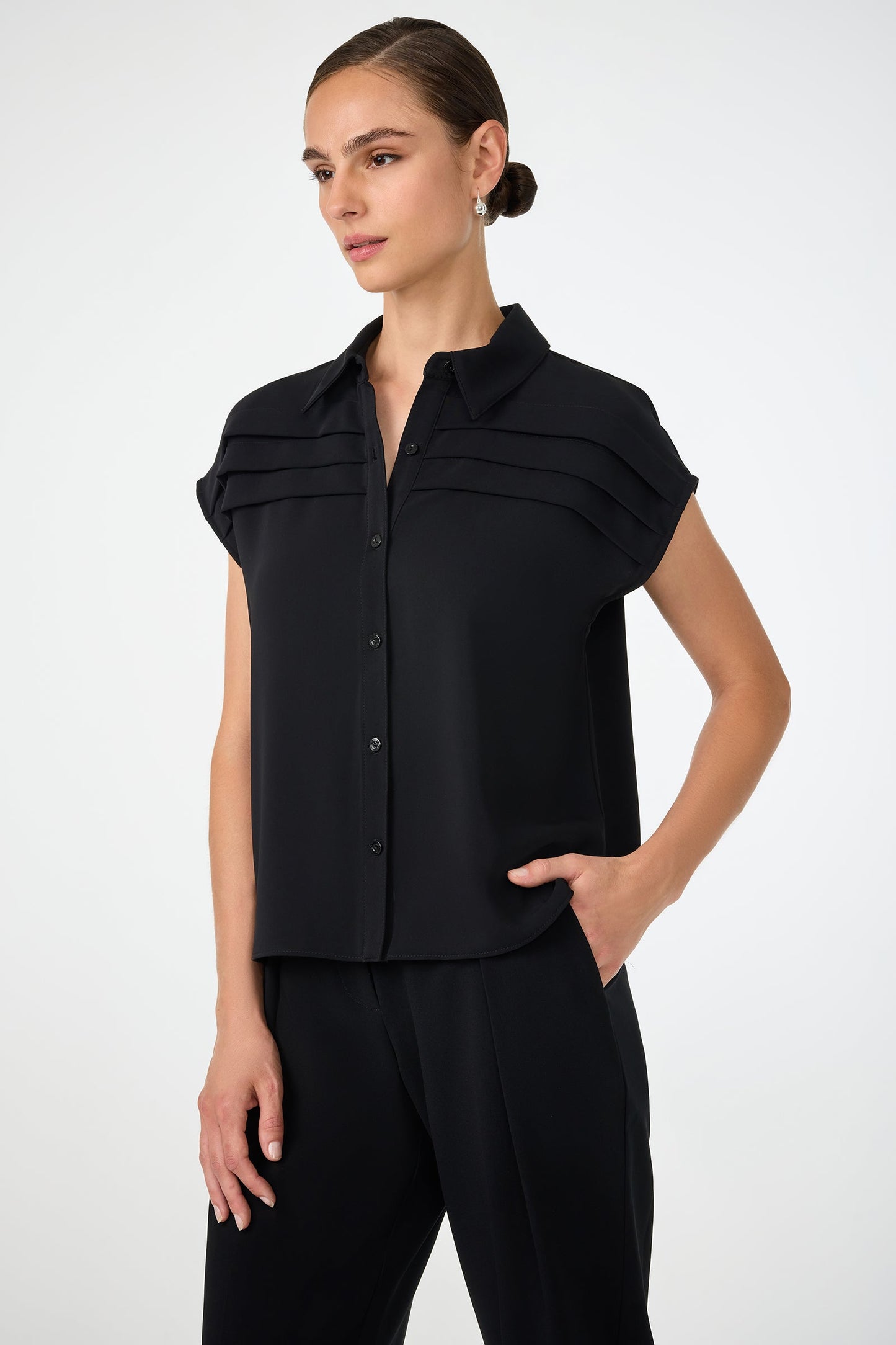 Trina Turk Cheri Pleated Button-Front Top